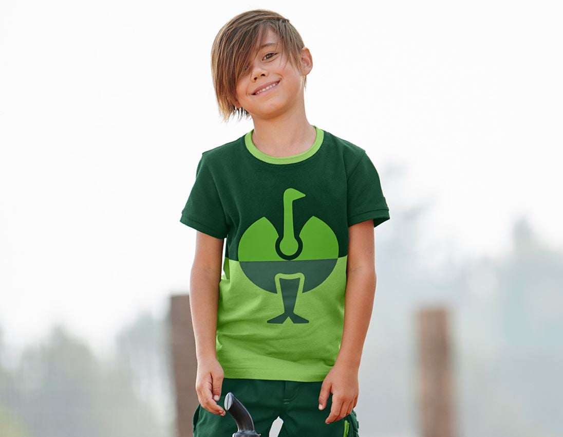 Bovenkleding: e.s. Pique-Shirt colourblock, kinderen + groen/zeegroen