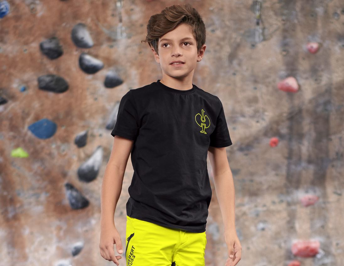 Bovenkleding: T-Shirt e.s.trail, kinderen + zwart/zuurgeel