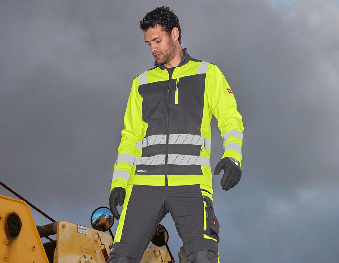 Werkjassen: Veiligheids-softshell-jack e.s.motion 24/7 + antraciet/signaalgeel 2