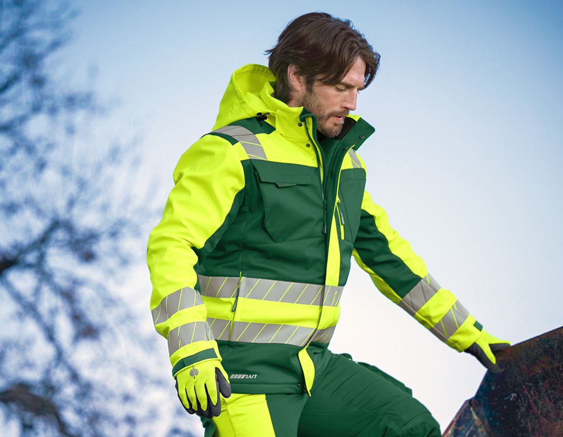 Kleding: Veiligheids winter-softshelljack e.s.motion 24/7 + groen/signaalgeel