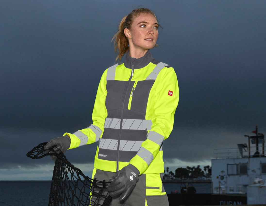 Werkjassen: Veiligheids-softshell-jack e.s.motion 24/7, dames + antraciet/signaalgeel