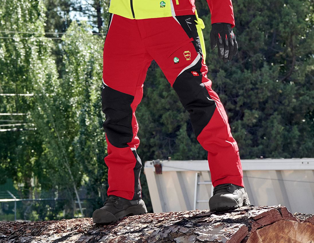 Kleding: SET: e.s. bosbouwwerkbroek KWF + helm + rood/signaalgeel