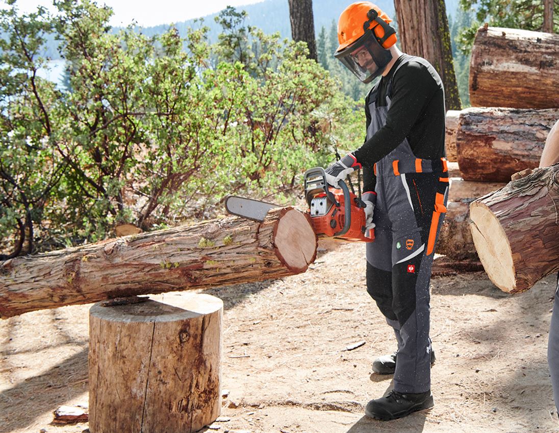 Bosbouw- / Zaagkleding: e.s. Bosbouwwerkbroek met snijbescherming, KWF + grijs/signaaloranje