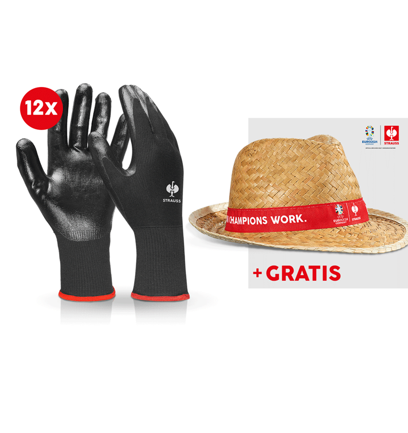 Samenwerkingen: 12x nitril-handschoenen Flexible + EURO2024 muts + zwart