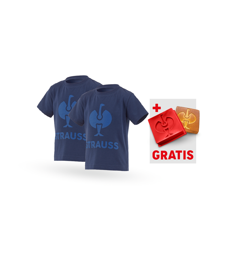 Kleding: 2xT-Shirt e.s.concrete, kinderen+siliconen bakvorm + diepblauw