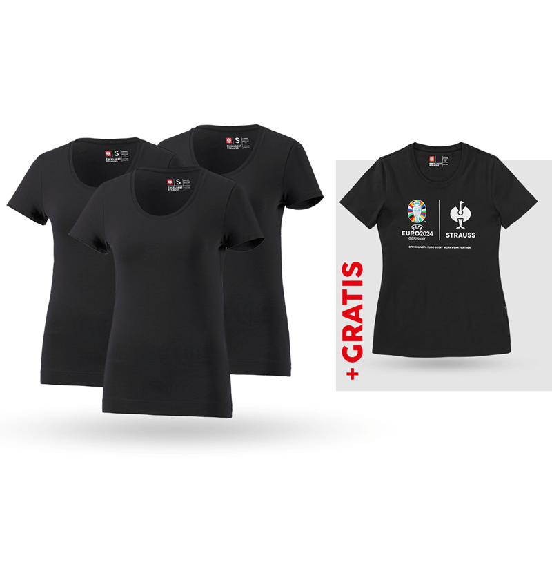 Kleding: SET: 3x dames-T-shirt cotton stretch + shirt + zwart
