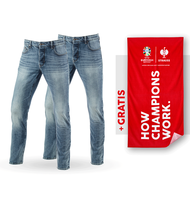 Samenwerkingen: SET: 2x e.s. 5-pocket-stretch-jeans,slim+handdoek + stonewashed