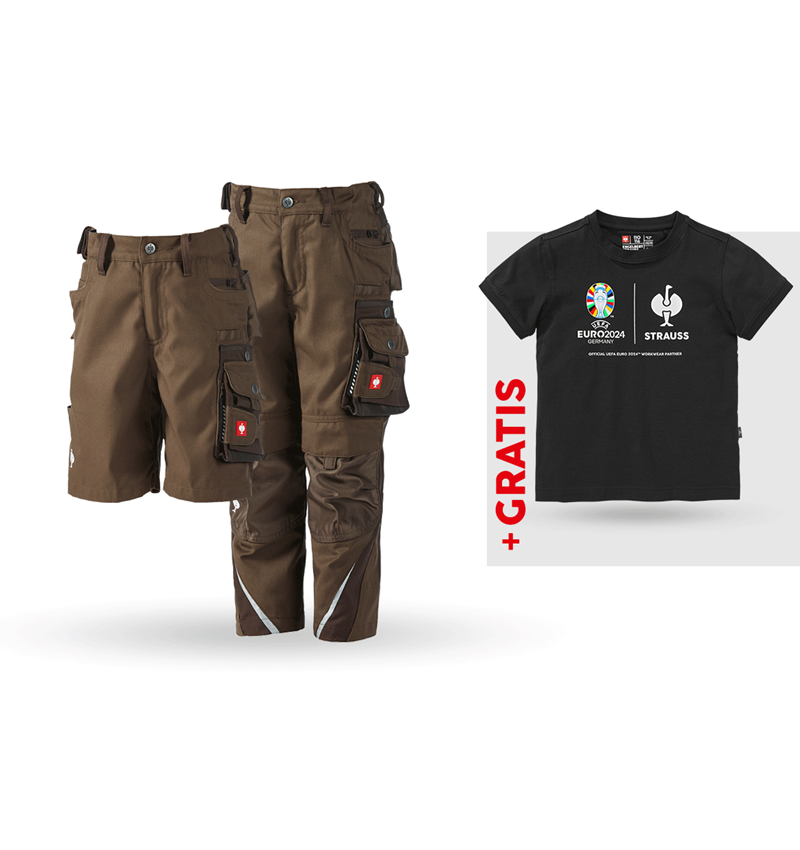 Samenwerkingen: SET: Kinderbroek + short e.s.motion + shirt + hazelnoot/kastanje