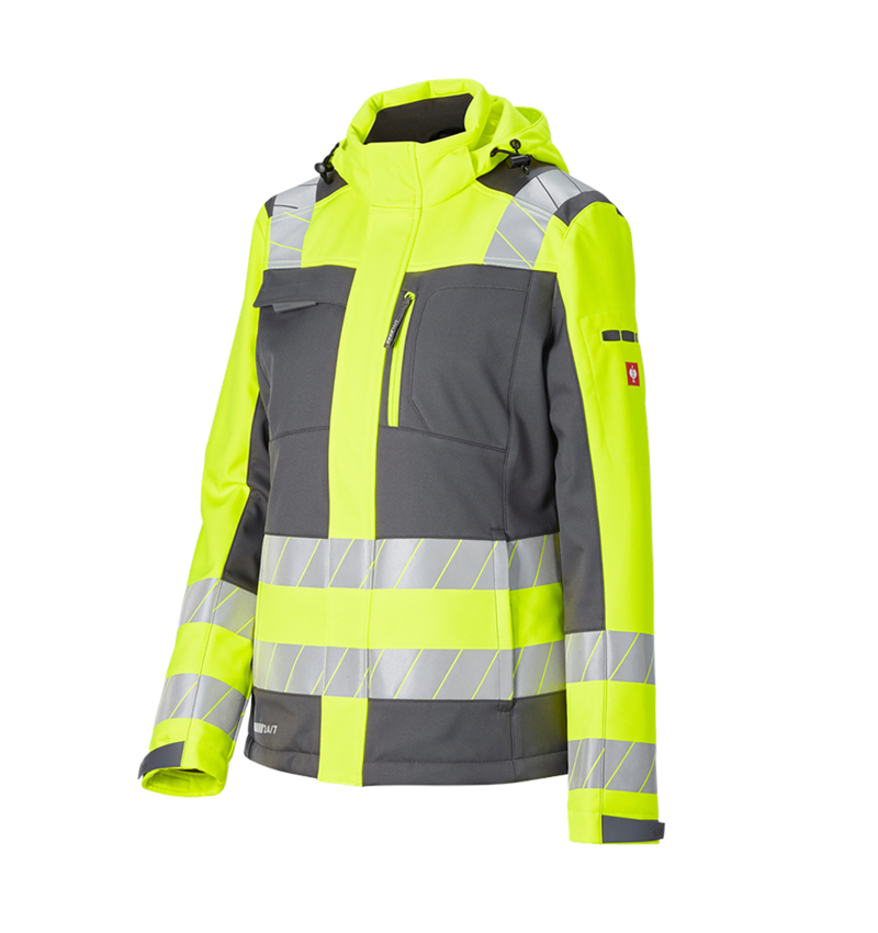 Kleding: Veiligh. winter-softshelljack e.s.motion 24/7,dam. + antraciet/signaalgeel