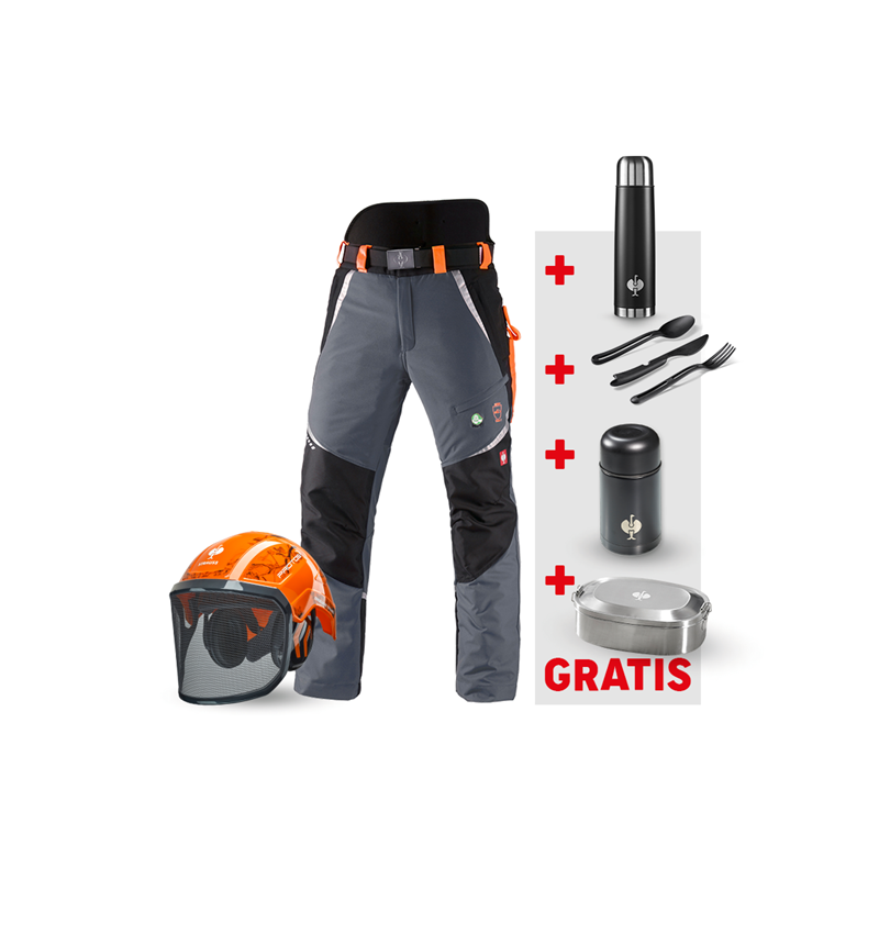 Kleding: SET: e.s. bosbouwwerkbroek KWF + helm + grijs/signaaloranje