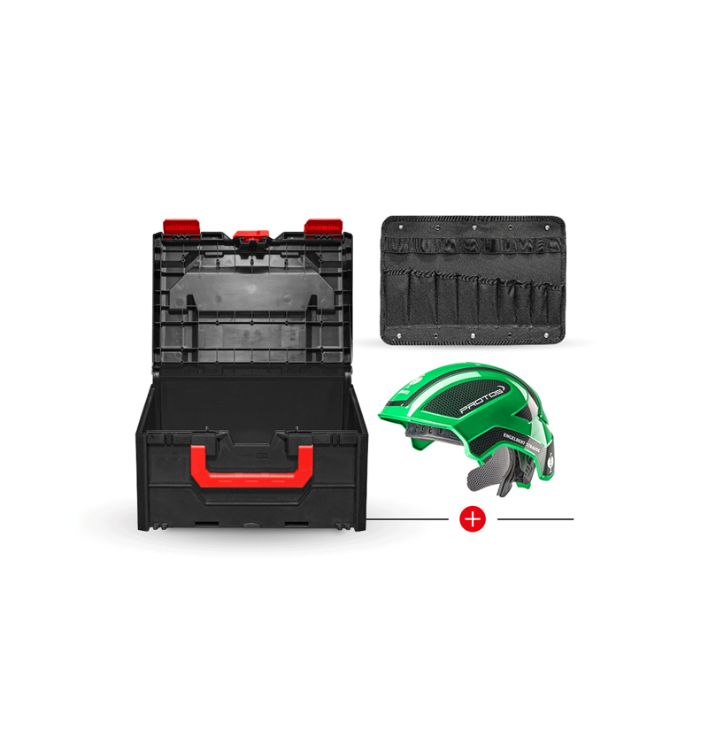 Veiligheidshelmen: e.s. Werkhelm Protos® + STRAUSSbox 215 midi + groen/zwart
