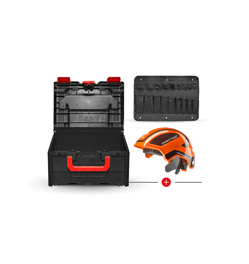 Arbeidsveiligheid: e.s. Werkhelm Protos® + STRAUSSbox 215 midi + oranje/zwart