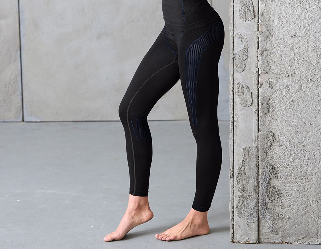 Kou: e.s. Functionele-Long Pants seamless - warm, dames + zwart/gentiaanblauw