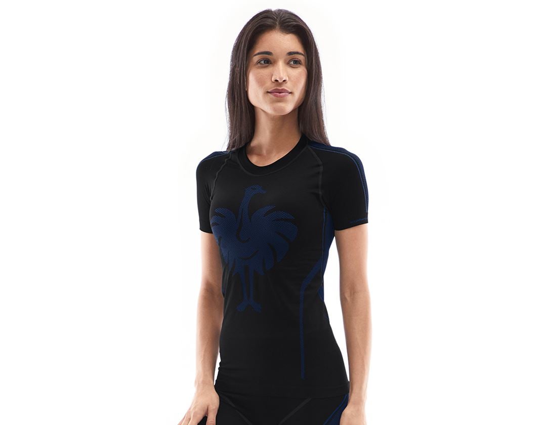 Thermo Ondergoed	: e.s. Functionele-T-Shirt seamless-warm, dames + zwart/gentiaanblauw
