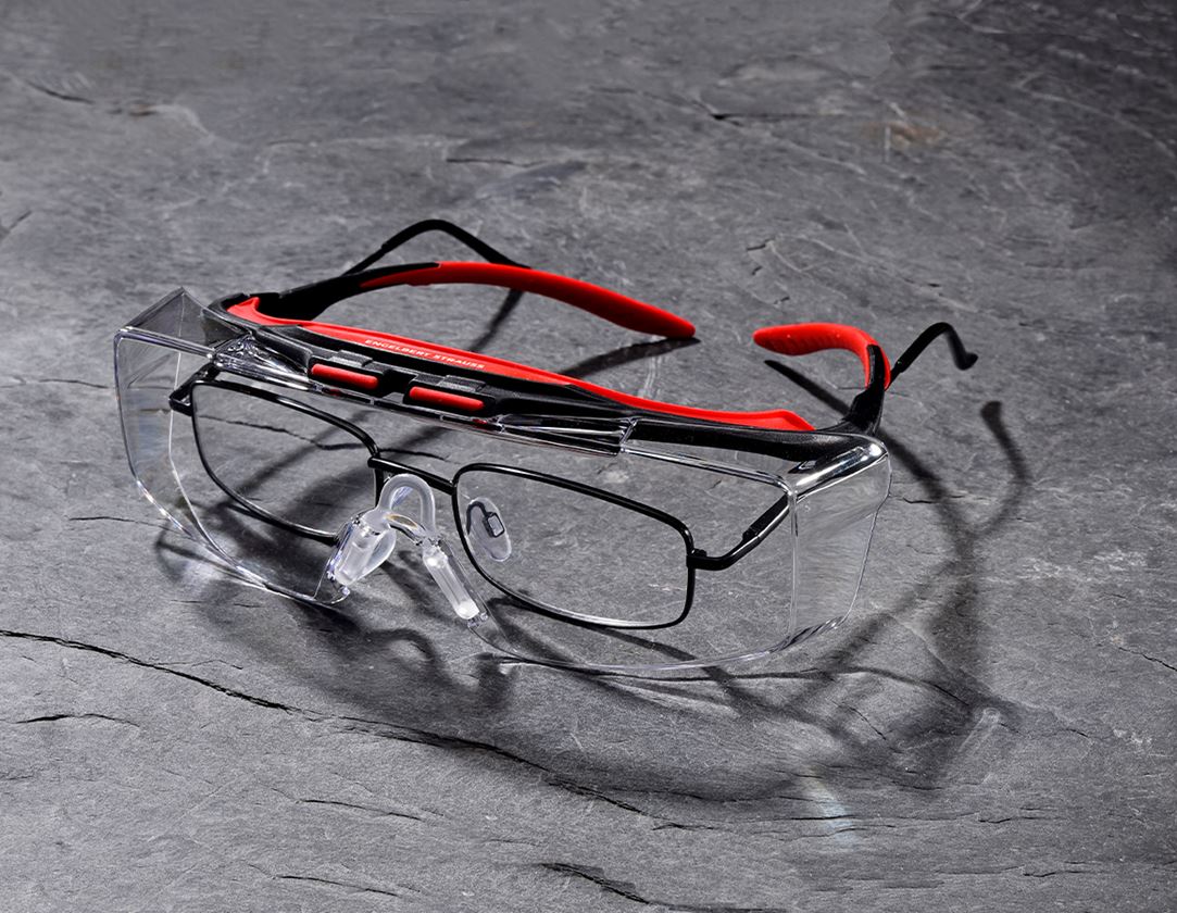 Veiligheidsbrillen: e.s. veiligheids-/voorzetbril Loras + helder/rood/zwart