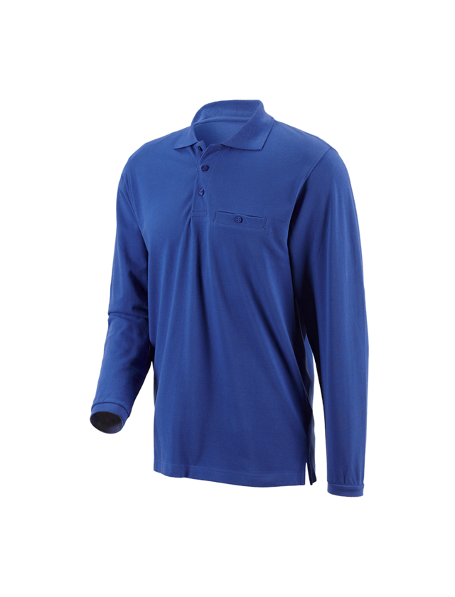 Bovenkleding: e.s. Longsleeve-Polo cotton Pocket + korenblauw