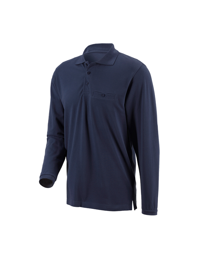 Bovenkleding: e.s. Longsleeve-Polo cotton Pocket + donkerblauw