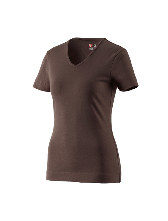 Bovenkleding: e.s. T-Shirt cotton V-Neck, dames + kastanje