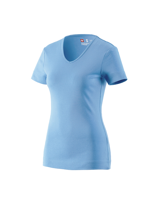 Bovenkleding: e.s. T-Shirt cotton V-Neck, dames + azuurblauw