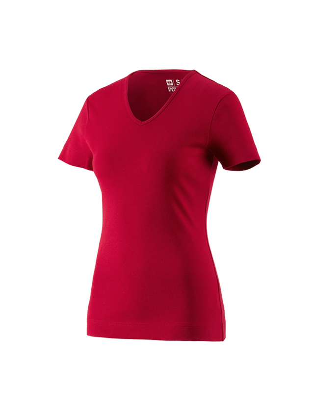 Bovenkleding: e.s. T-Shirt cotton V-Neck, dames + rood