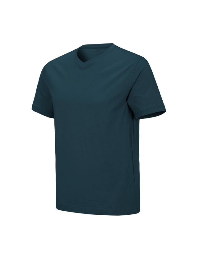 Bovenkleding: e.s. T-shirt cotton stretch V-Neck + zeeblauw