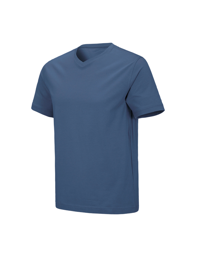Bovenkleding: e.s. T-shirt cotton stretch V-Neck + kobalt