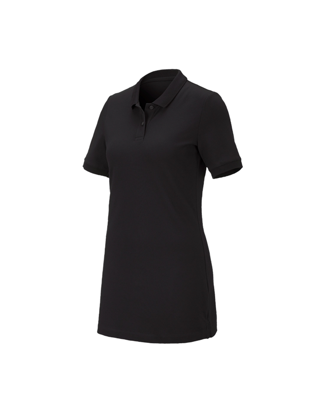 Bovenkleding: e.s. Pique-Polo cotton stretch, dames, long fit + zwart 1