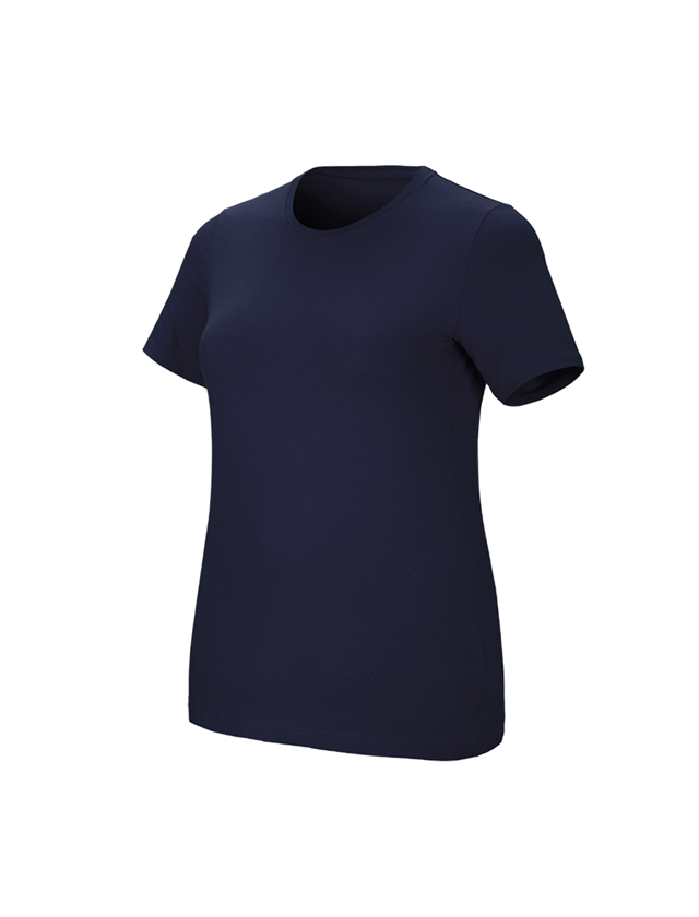 Bovenkleding: e.s. T-Shirt cotton stretch, dames, plus fit + donkerblauw 1