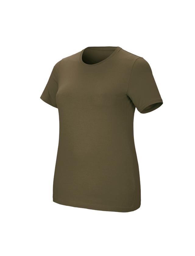 Bovenkleding: e.s. T-Shirt cotton stretch, dames, plus fit + moddergroen 1