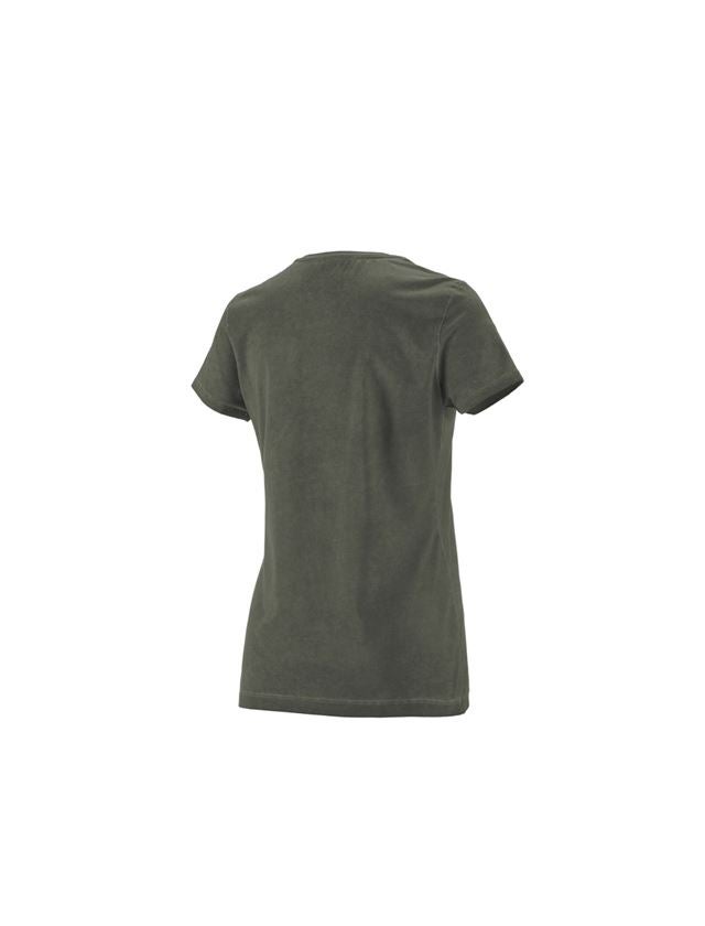 Bovenkleding: e.s. T-Shirt vintage cotton stretch, dames + camouflagegroen vintage 1