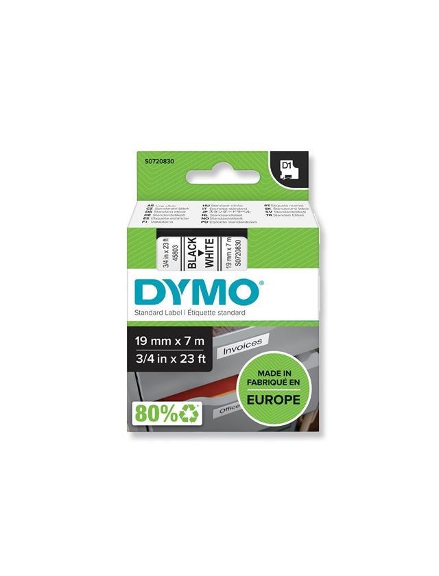 Kantoorapparatuur: DYMO D1 labeltape, 19 mm + wit/zwart